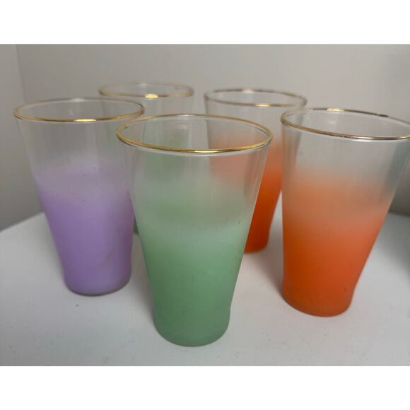 VTG Blendo Mid-Century Frosted Gold Trim 5 Glass and Pitcher Set West Virginia - Picture 11 of 16
